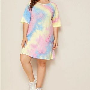 PLUS DROP SHOULDER TYE DYE T-SHIRT DRESS